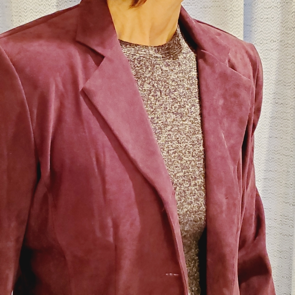 R & K Maxi coat Burgundy 3 buttons velvety feel sz. 6P - Picture 4 of 12